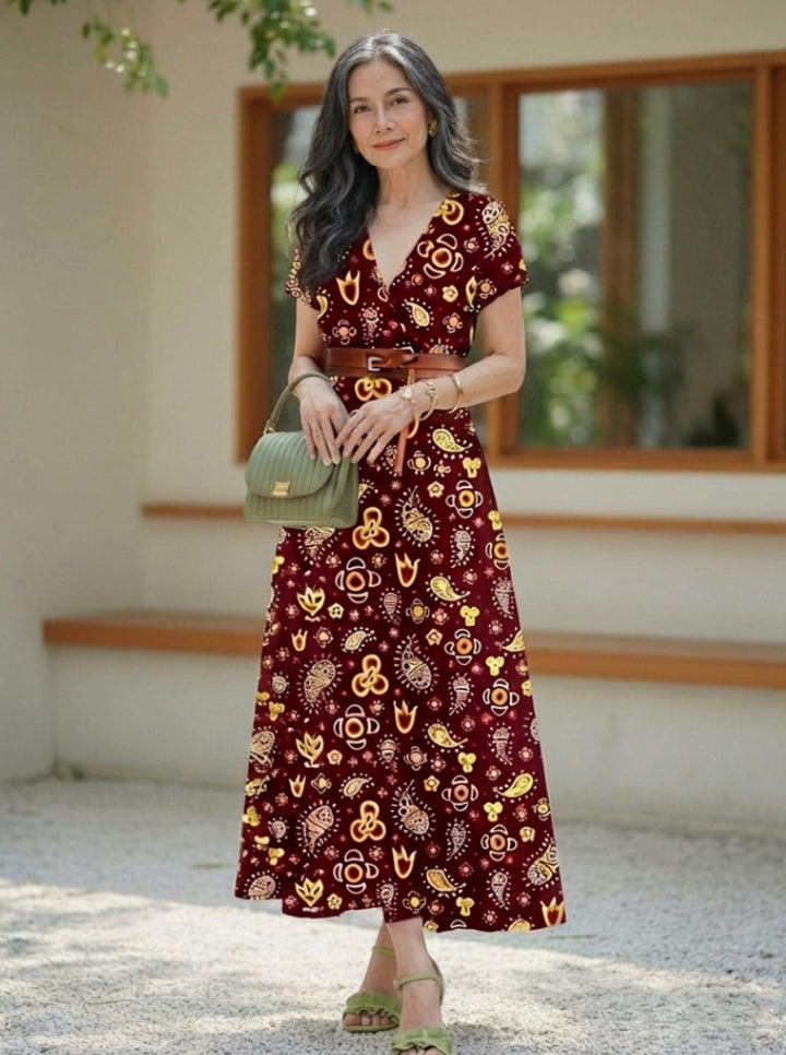 Frankie | Sophisticated Paisley V-Neck Maxi Summer Dresses