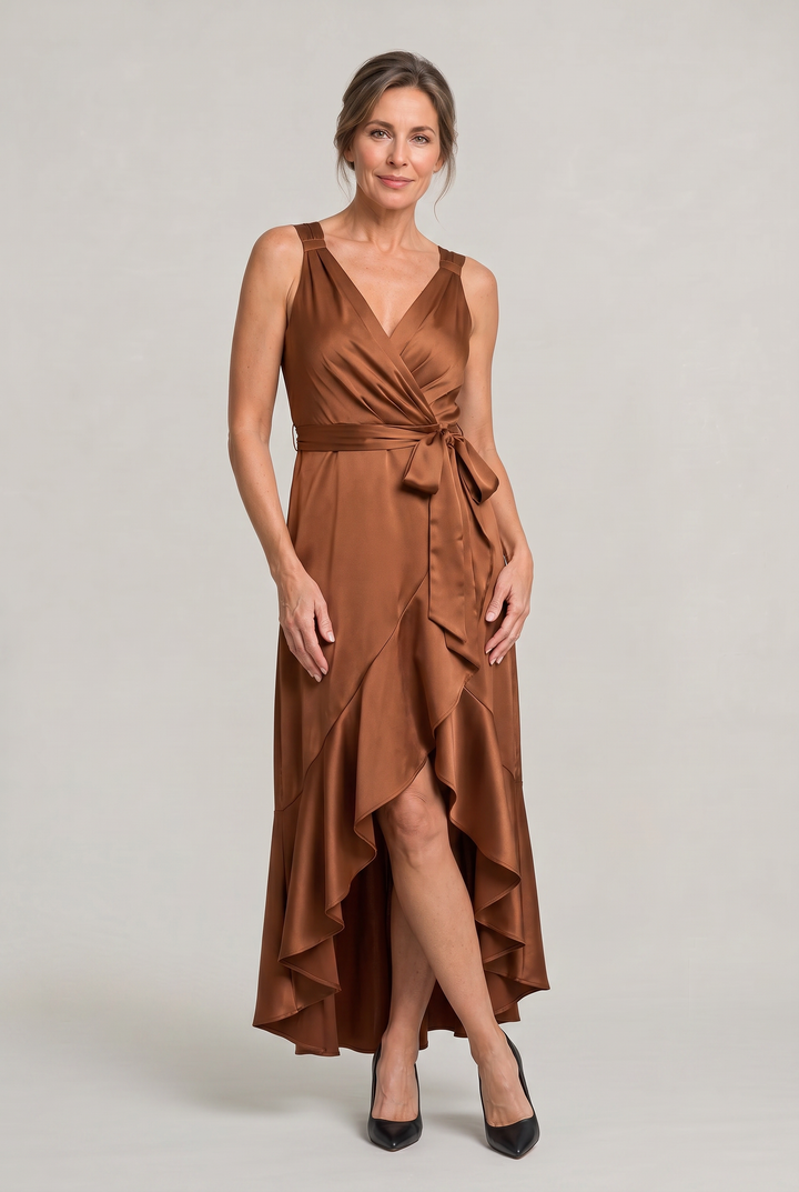Frankie | Timeless Wrap V-Neck High-Low Cocktail Dress