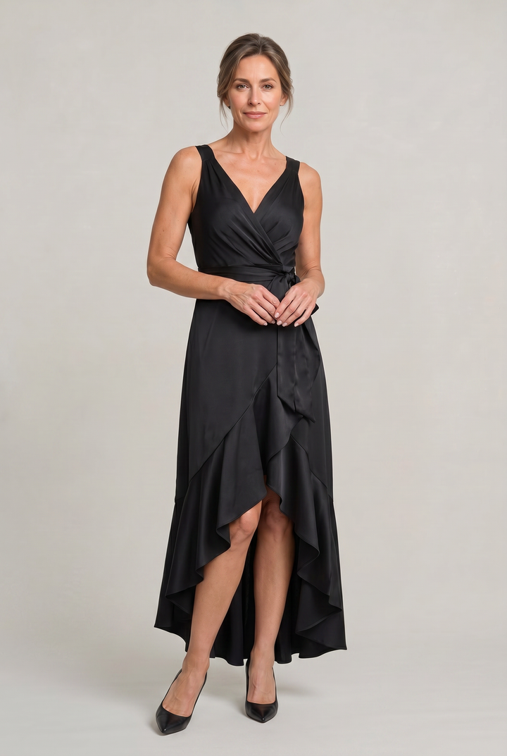 Frankie | Timeless Wrap V-Neck High-Low Cocktail Dress