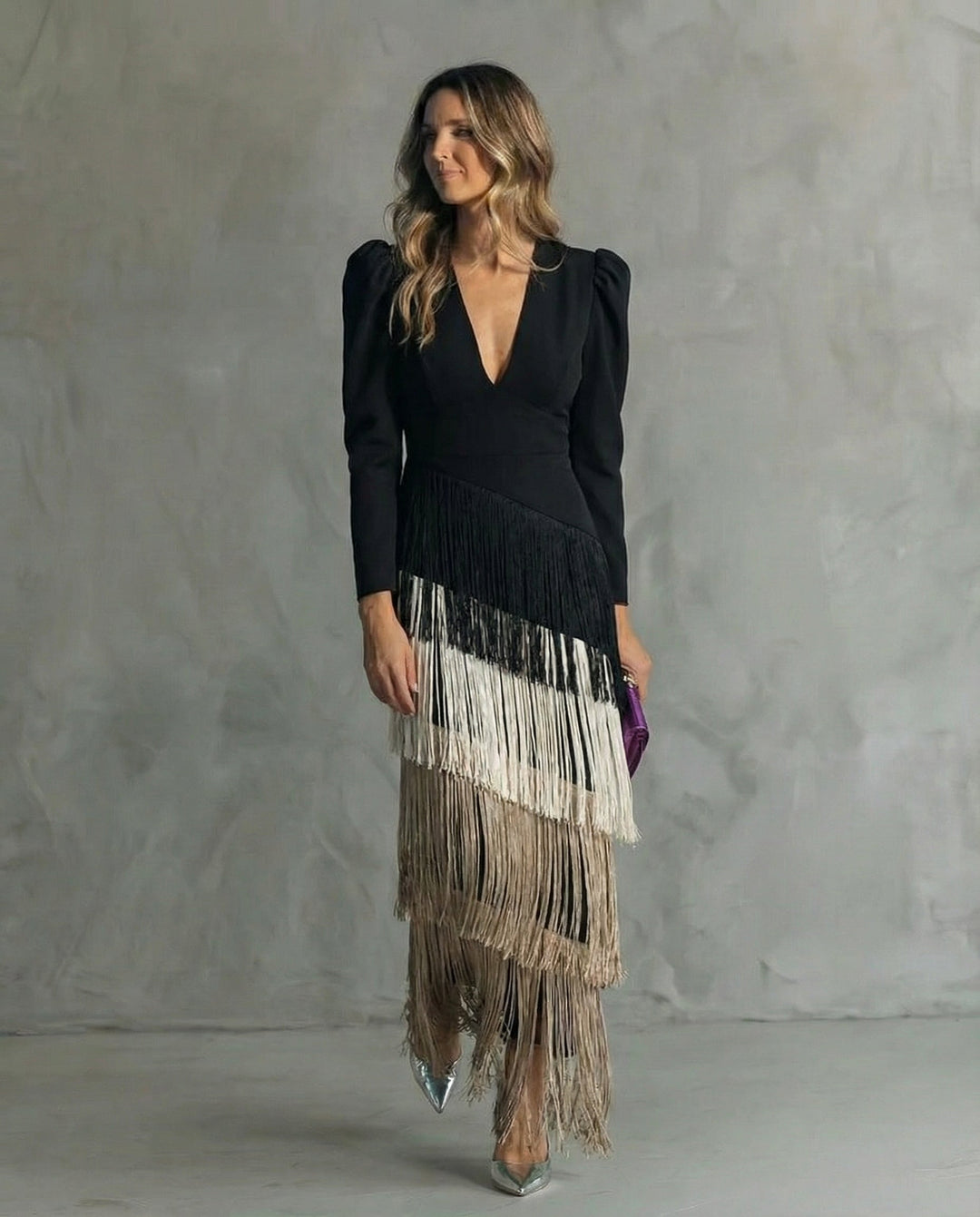 Freya | Chic Tiered Fringe Maxi Race Dress