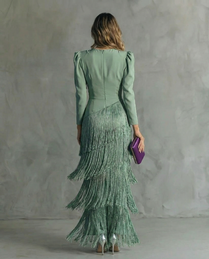 Freya | Chic Tiered Fringe Maxi Race Dress