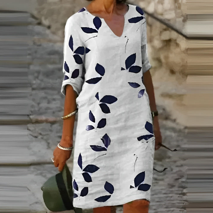 Freya | Cosy Leaf Print Summer Shift Dress