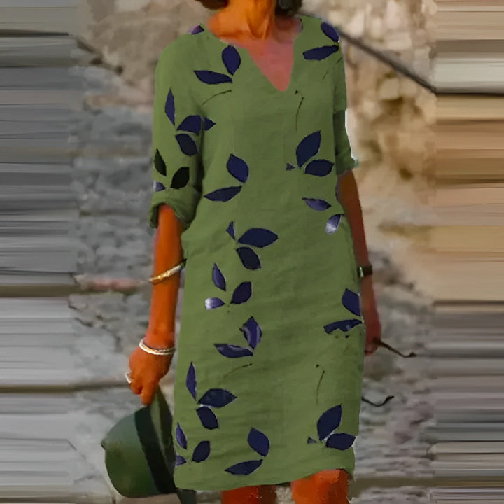 Freya | Cosy Leaf Print Summer Shift Dress