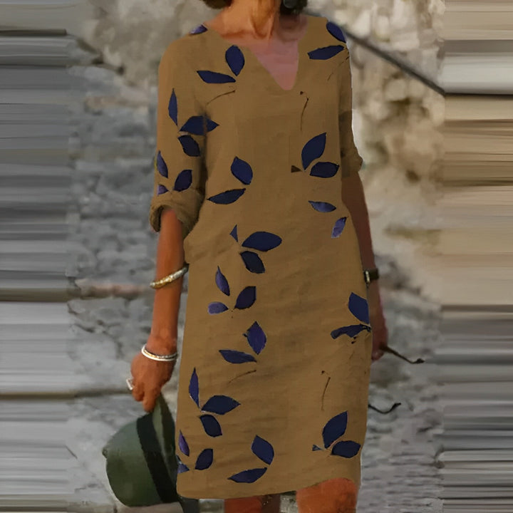 Freya | Cosy Leaf Print Summer Shift Dress