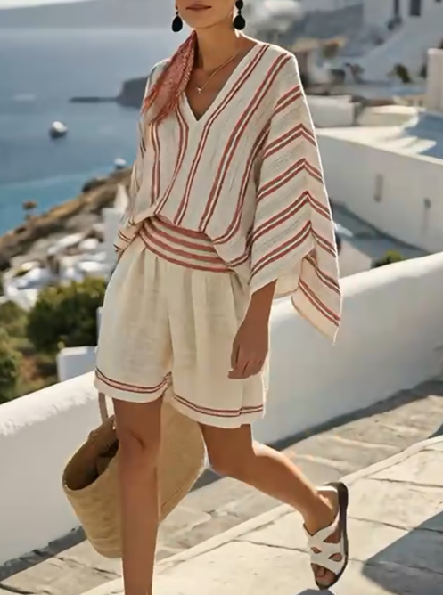 Freya | Effortless Striped Linen Shorts Two Piece Set