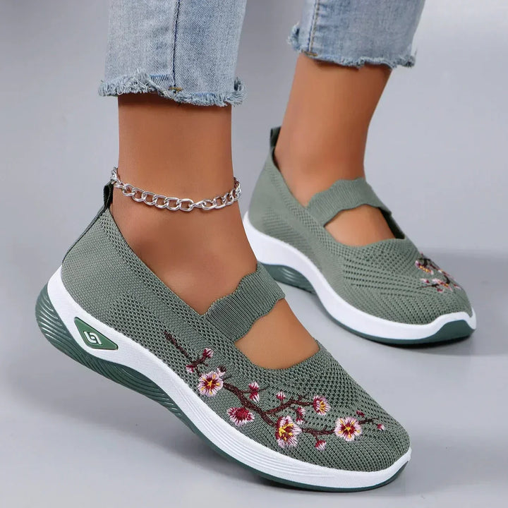 Freya | Polished Floral Embroidered Orthopedic Walking Shoes