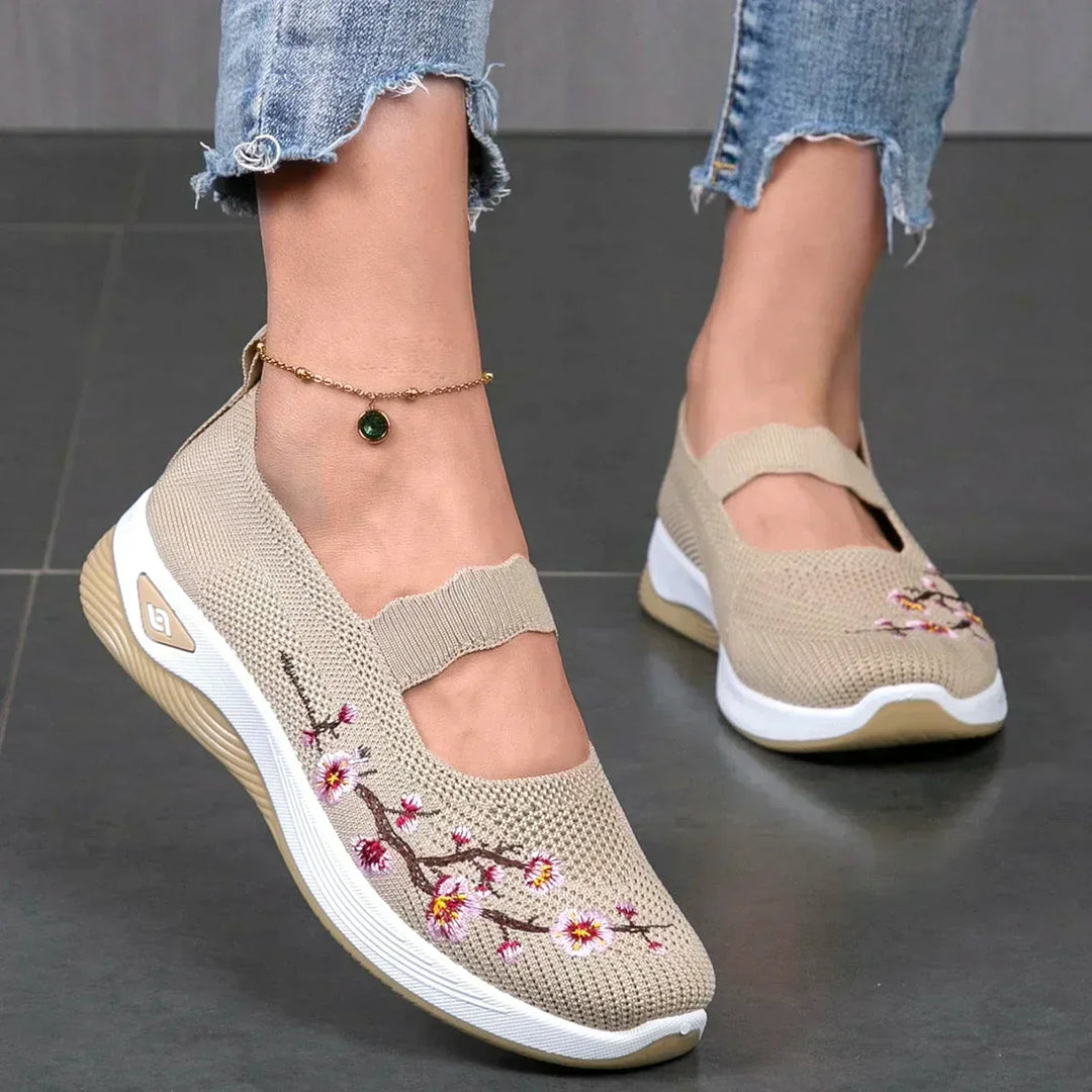 Freya | Polished Floral Embroidered Orthopedic Walking Shoes