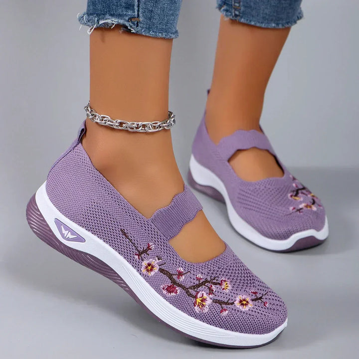 Freya | Polished Floral Embroidered Orthopedic Walking Shoes