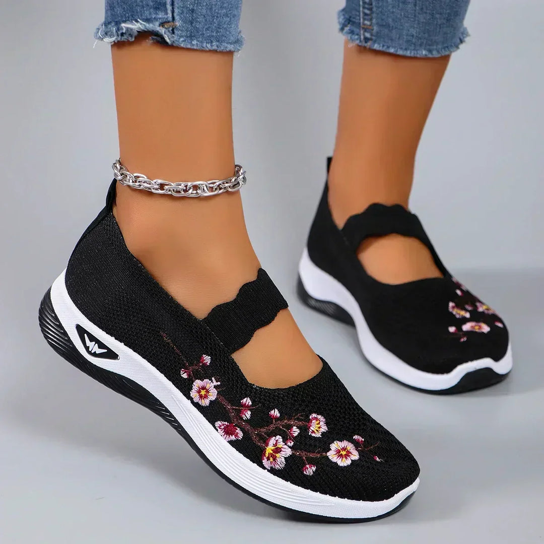 Freya | Polished Floral Embroidered Orthopedic Walking Shoes