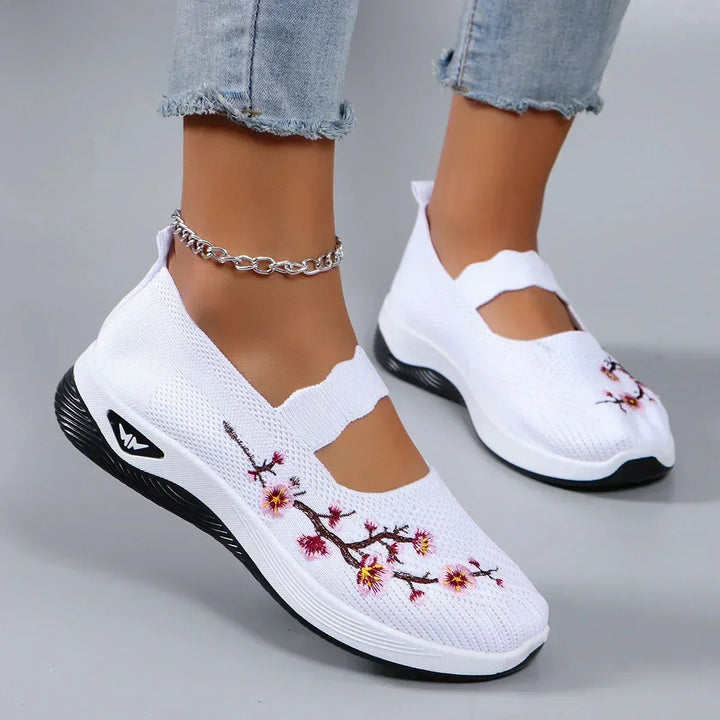 Freya | Polished Floral Embroidered Orthopedic Walking Shoes