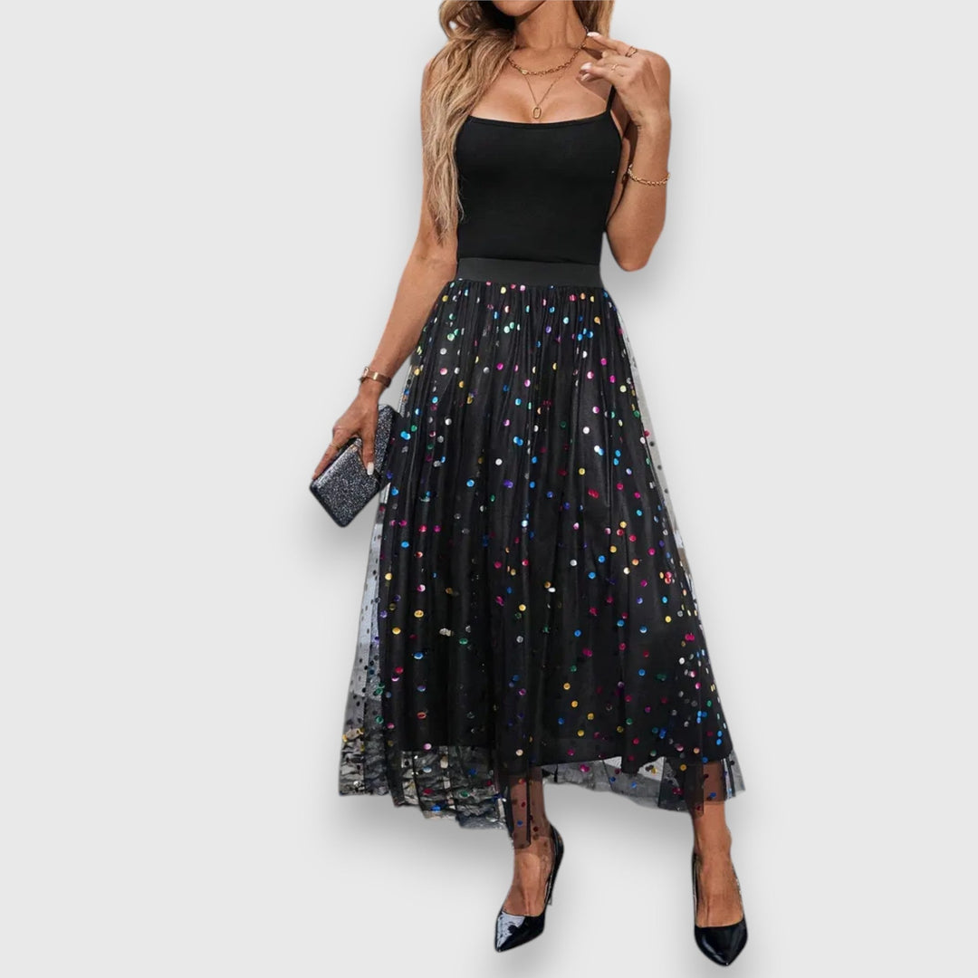 Freya | Sophisticated Polka Dot Mesh Midi Skirt
