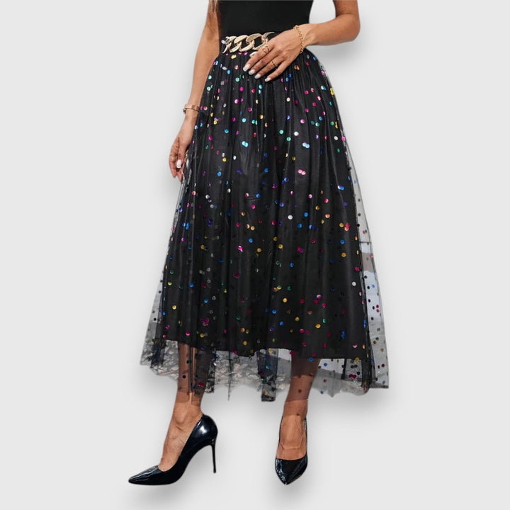 Freya | Sophisticated Polka Dot Mesh Midi Skirt