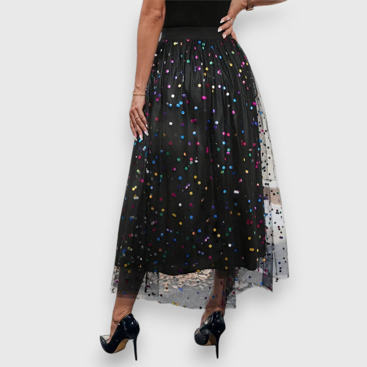 Freya | Sophisticated Polka Dot Mesh Midi Skirt