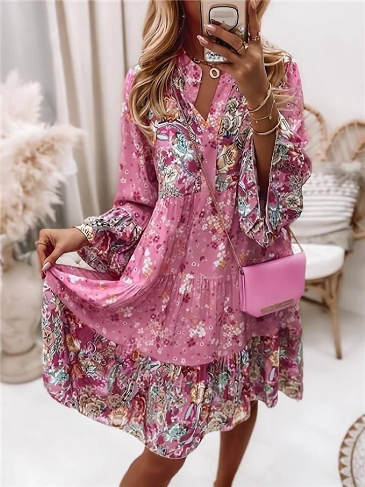 Freya | Sophisticated Tiered Floral Midi Dress