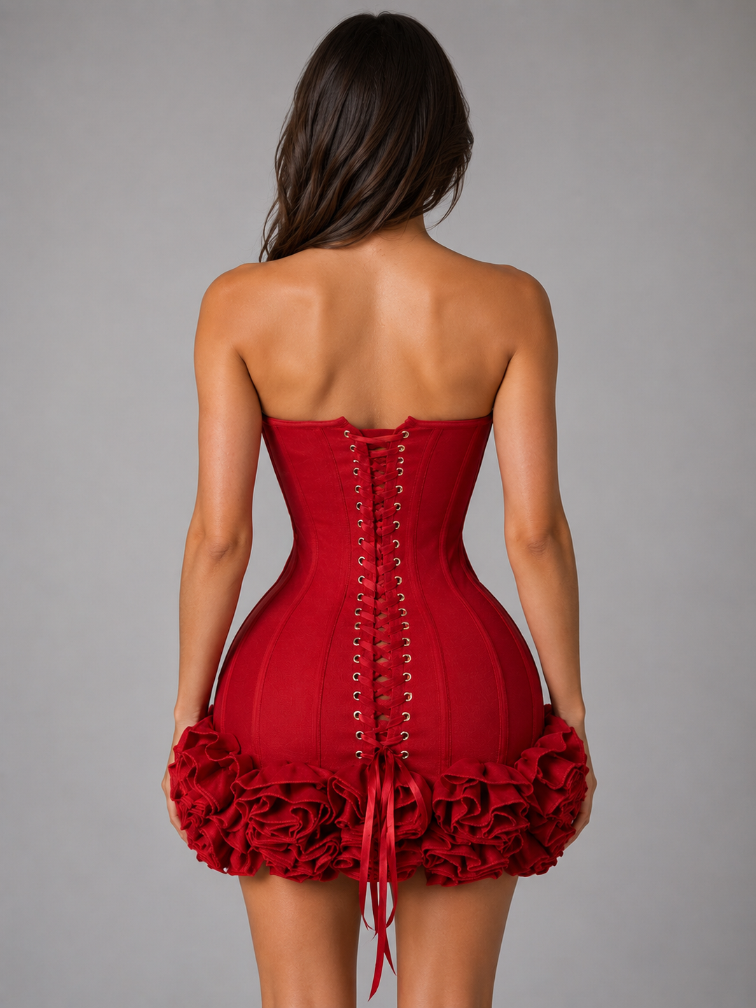 Freya | Strapless Corset Floral Ruffle Mini Christmas Dress