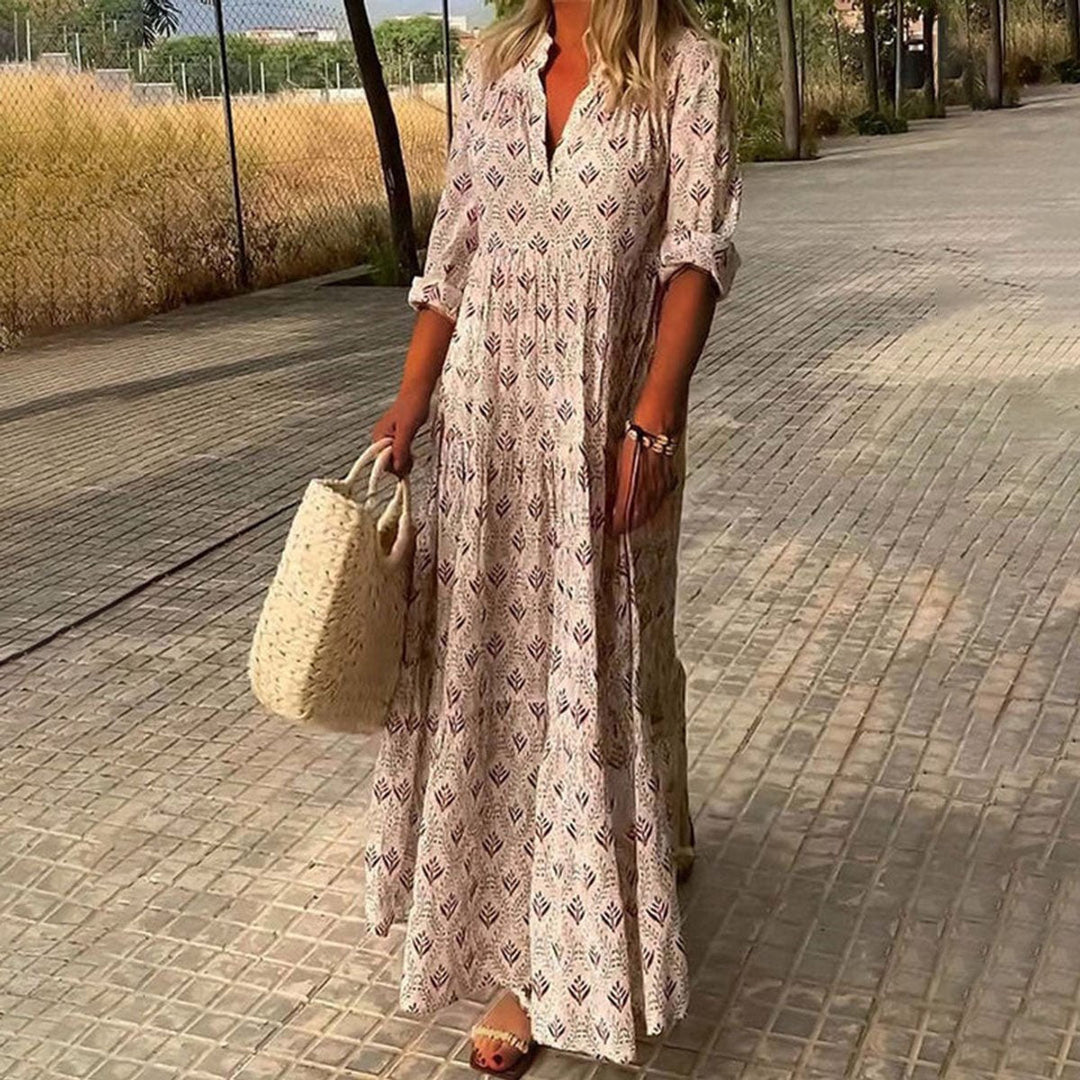 Freya | Timeless Boho Dress with Tiered V Neck Maxi Silhouette