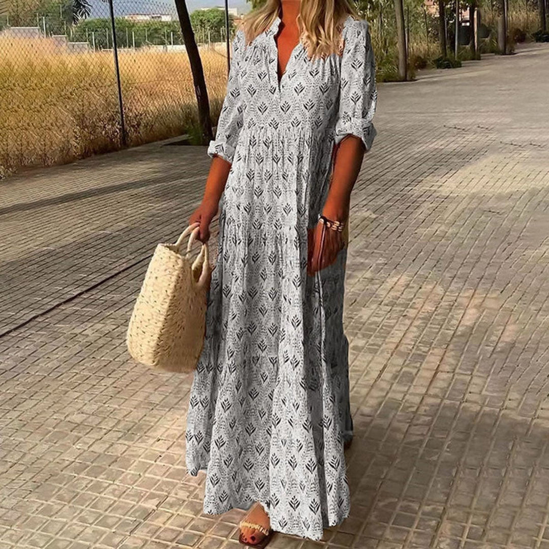 Freya | Timeless Boho Dress with Tiered V Neck Maxi Silhouette