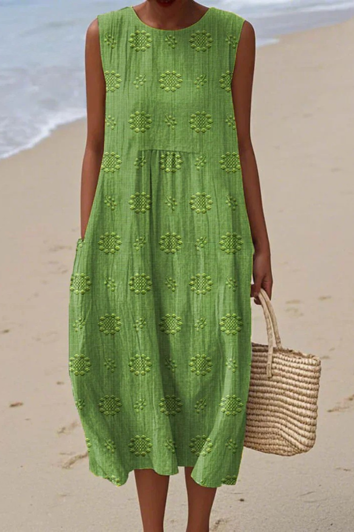 Freya | Timeless Embroidered Sleeveless Midi Summer Dress