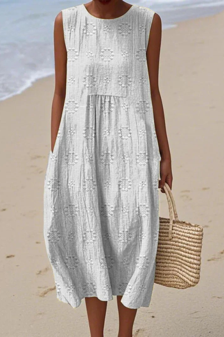 Freya | Timeless Embroidered Sleeveless Midi Summer Dress