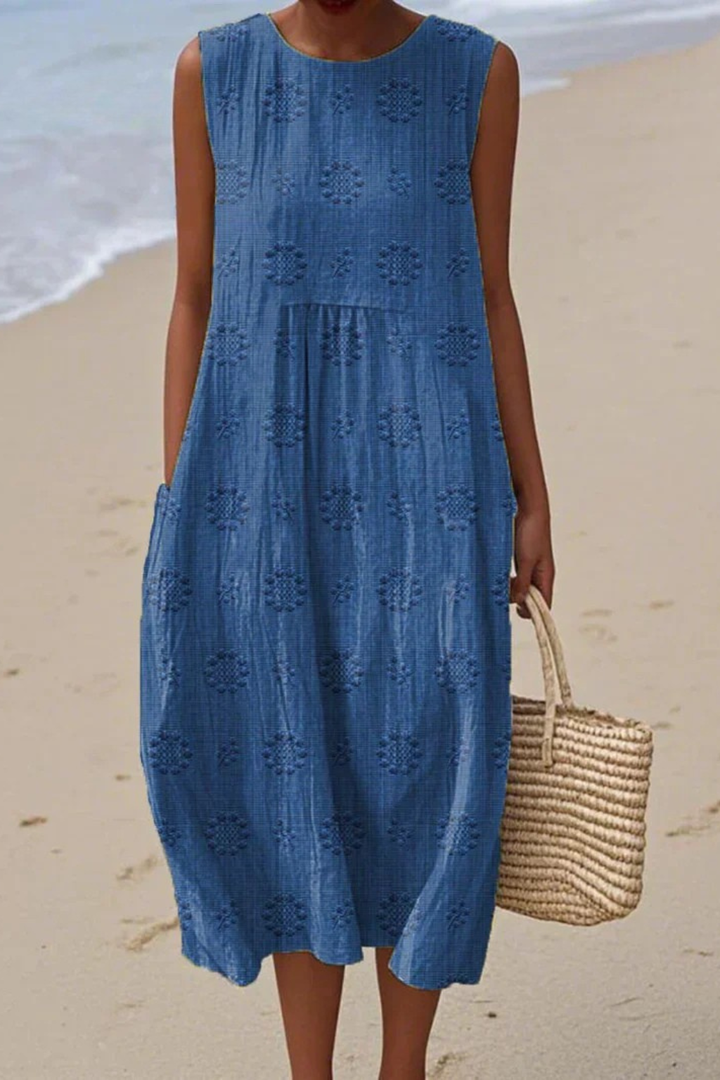 Freya | Timeless Embroidered Sleeveless Midi Summer Dress