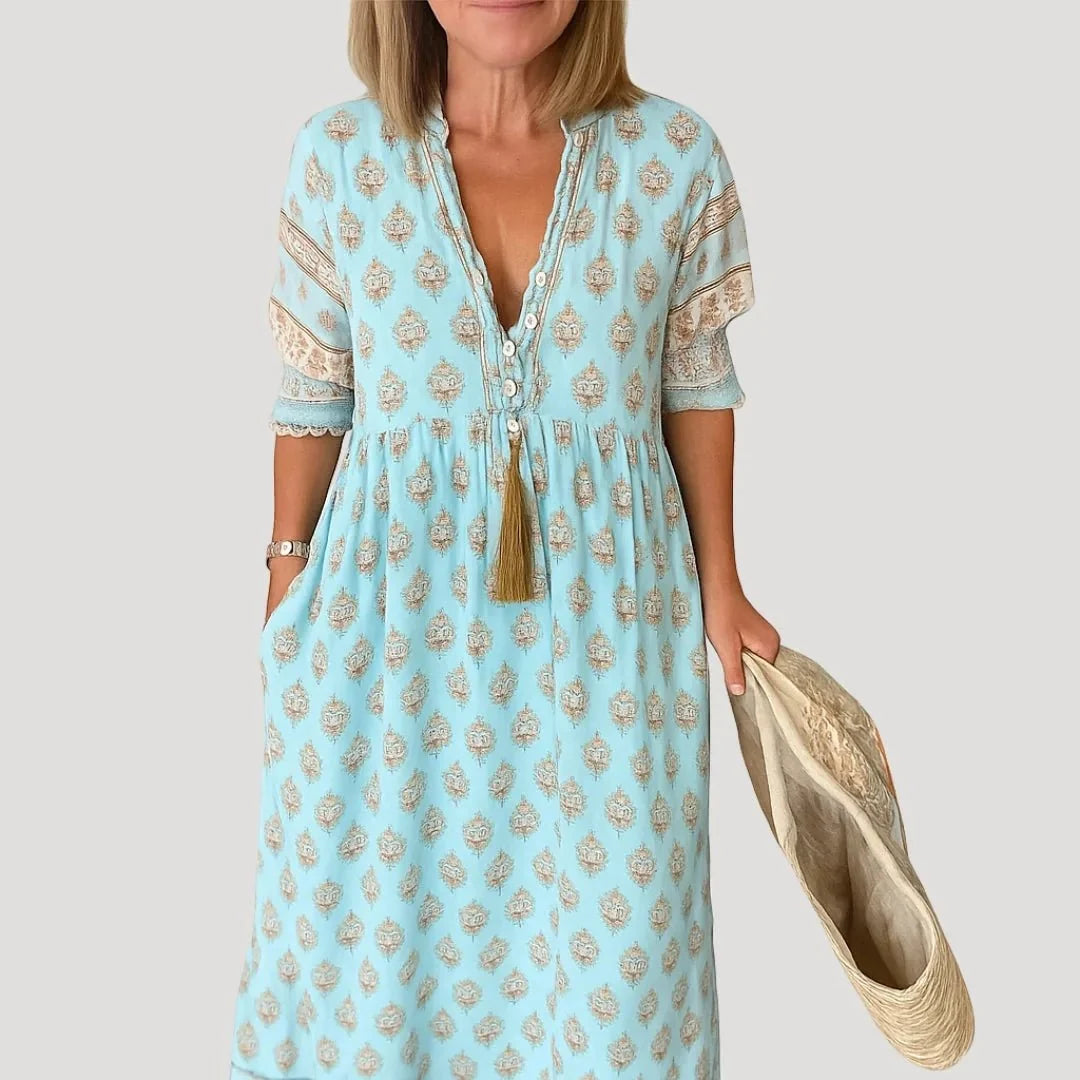 Georgia | Chic Tasselled Boho V-Neck Midi Dress