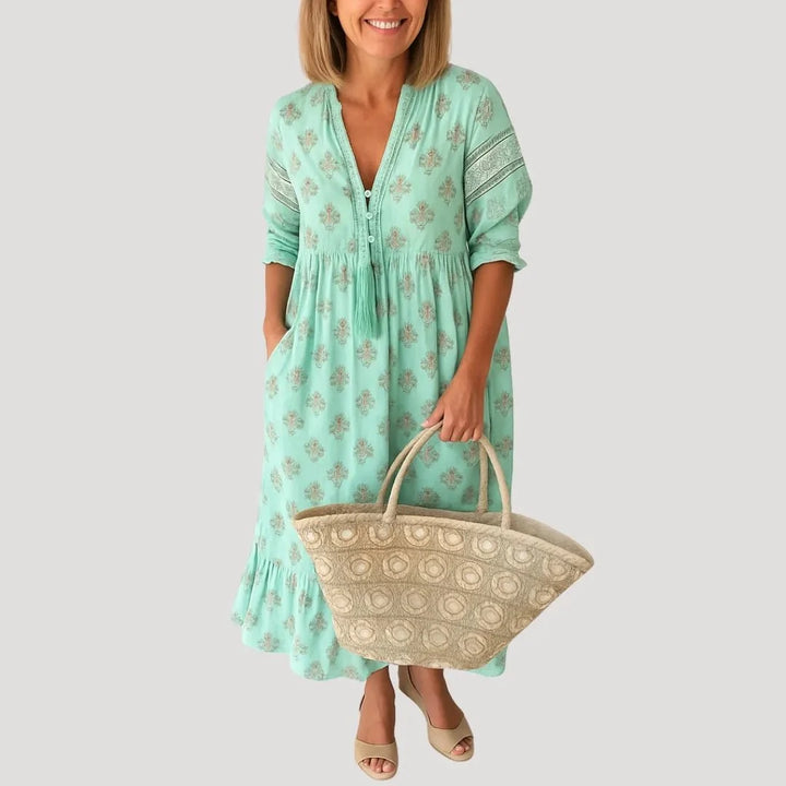 Georgia | Chic Tasselled Boho V-Neck Midi Dress