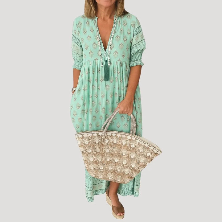 Georgia | Chic Tasselled Boho V-Neck Midi Dress