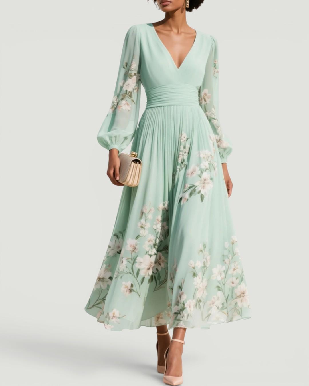 Georgia | Classic Floral Long Sleeve Midi Races Dress