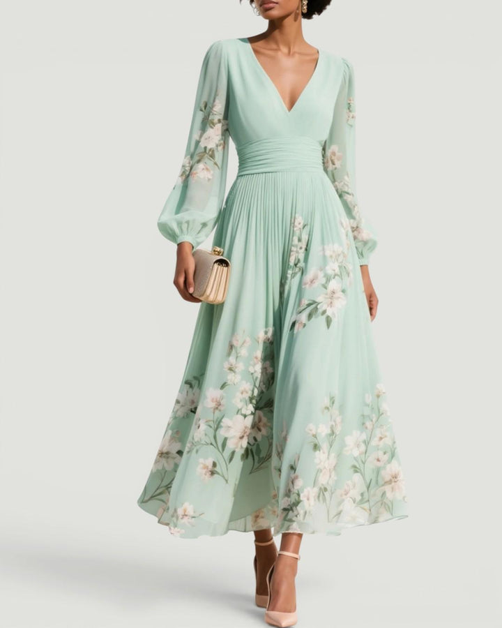 Georgia | Classic Floral Long Sleeve Midi Races Dress