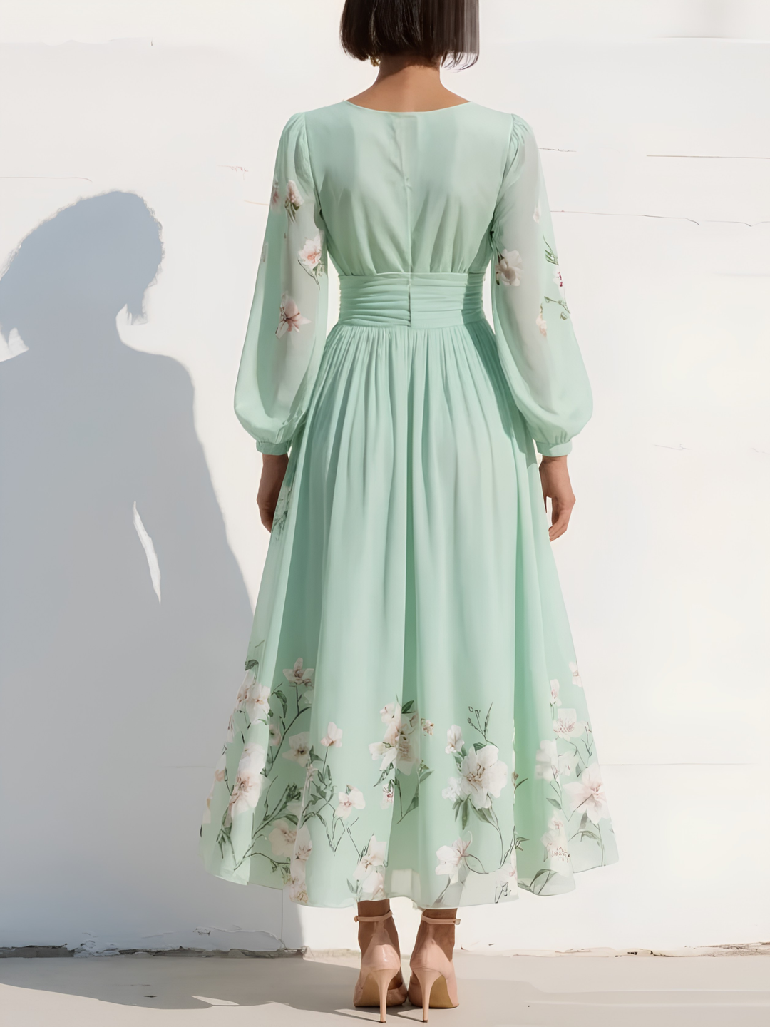 Georgia | Classic Floral Long Sleeve Midi Races Dress