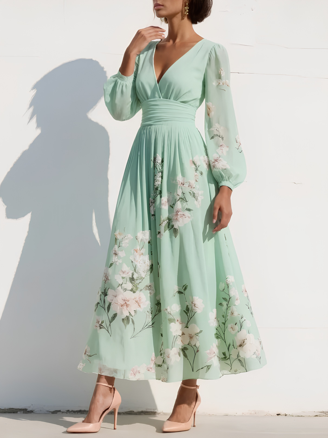 Georgia | Classic Floral Long Sleeve Midi Races Dress
