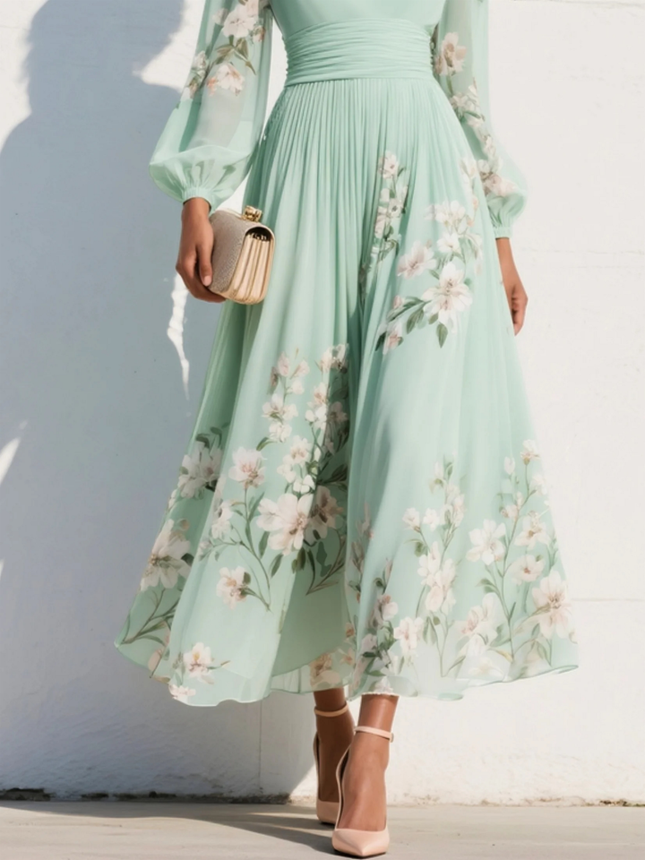 Georgia | Classic Floral Long Sleeve Midi Races Dress