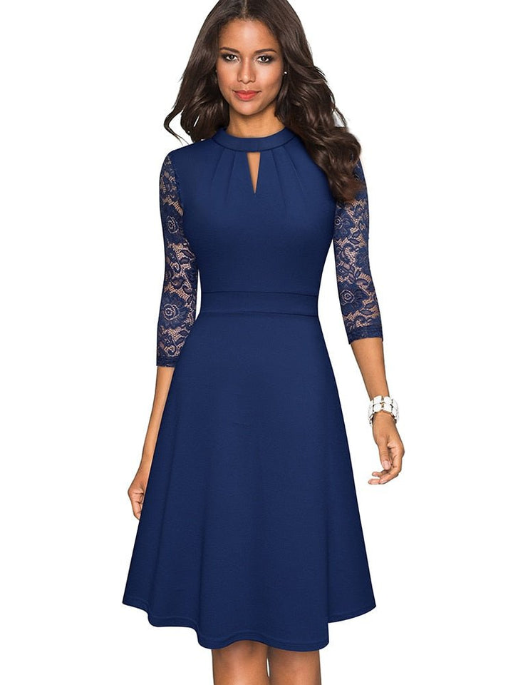 Georgia | Cosy Lace Sleeve A-Line Party Dress