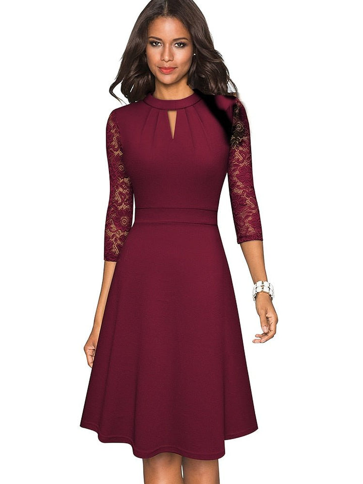 Georgia | Cosy Lace Sleeve A-Line Party Dress