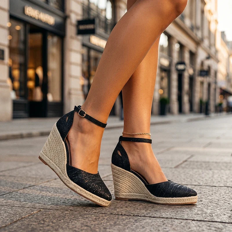 Georgia | Effortless Pointed Toe Ankle Strap Espadrille Wedges