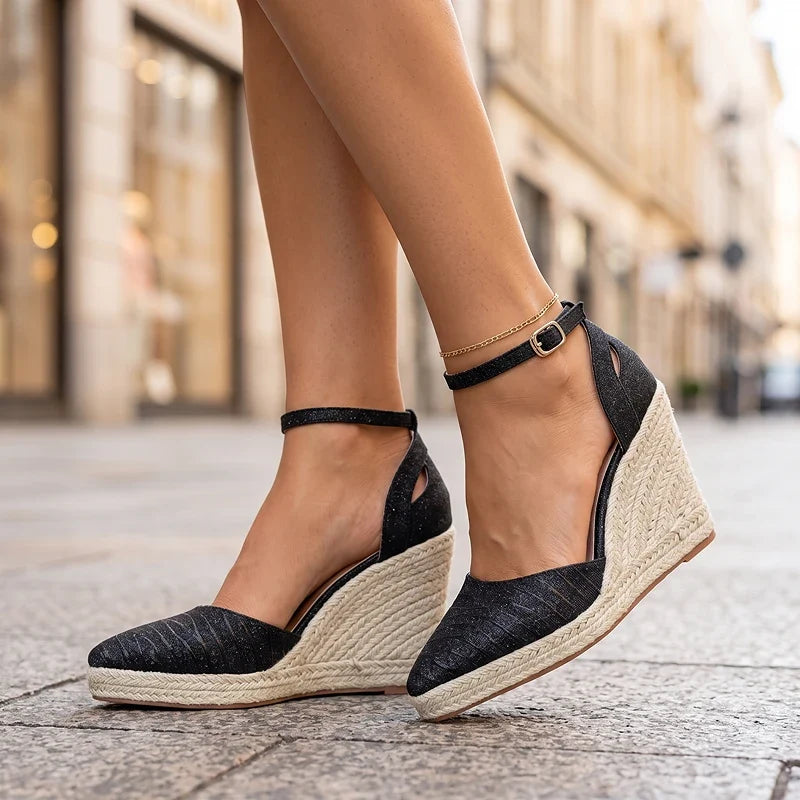 Georgia | Effortless Pointed Toe Ankle Strap Espadrille Wedges
