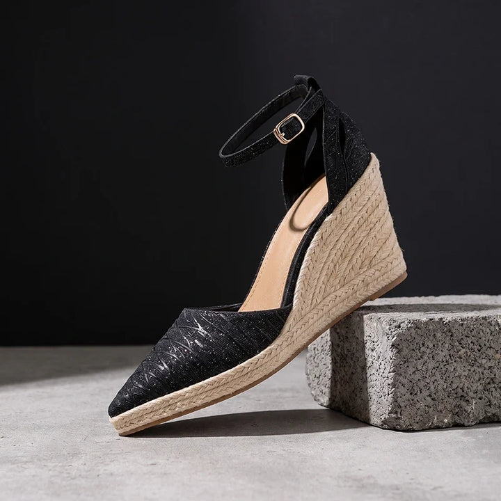 Georgia | Effortless Pointed Toe Ankle Strap Espadrille Wedges