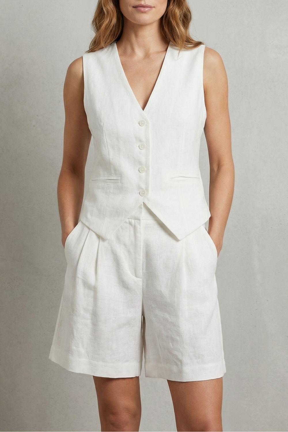 Georgia | Elegant Linen Shorts & Vest Co-ord Set