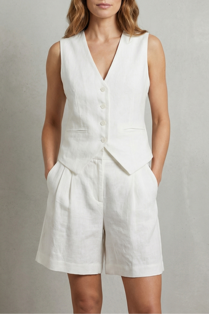 Georgia | Elegant Linen Shorts & Vest Co-ord Set