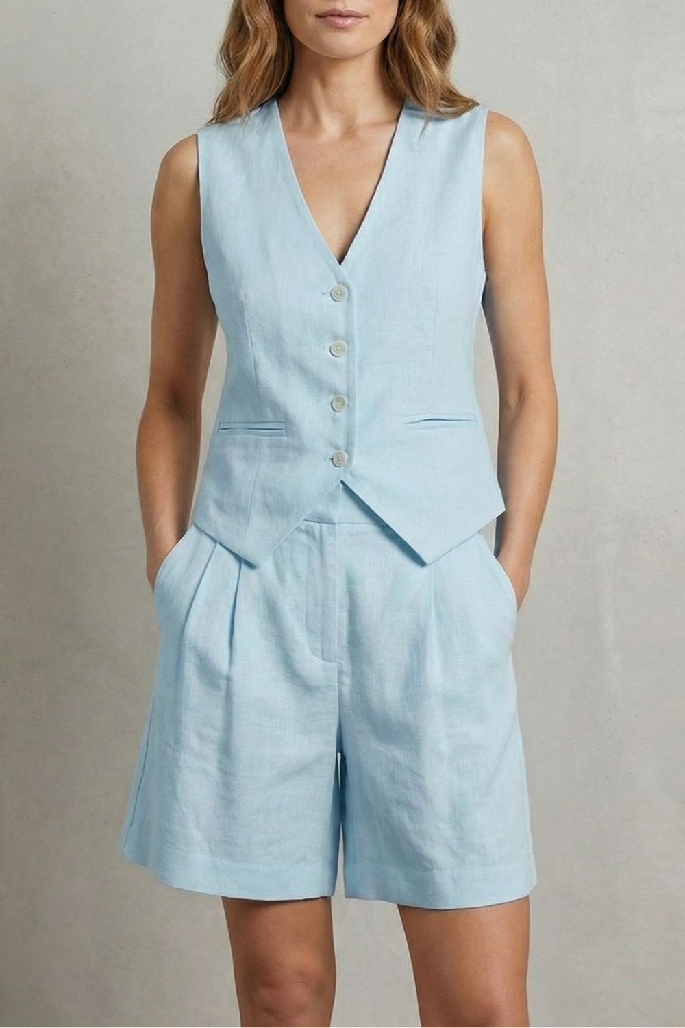 Georgia | Elegant Linen Shorts & Vest Co-ord Set