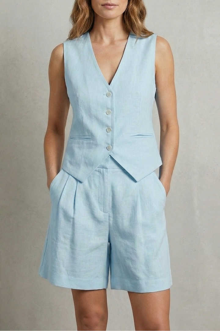 Georgia | Elegant Linen Shorts & Vest Co-ord Set