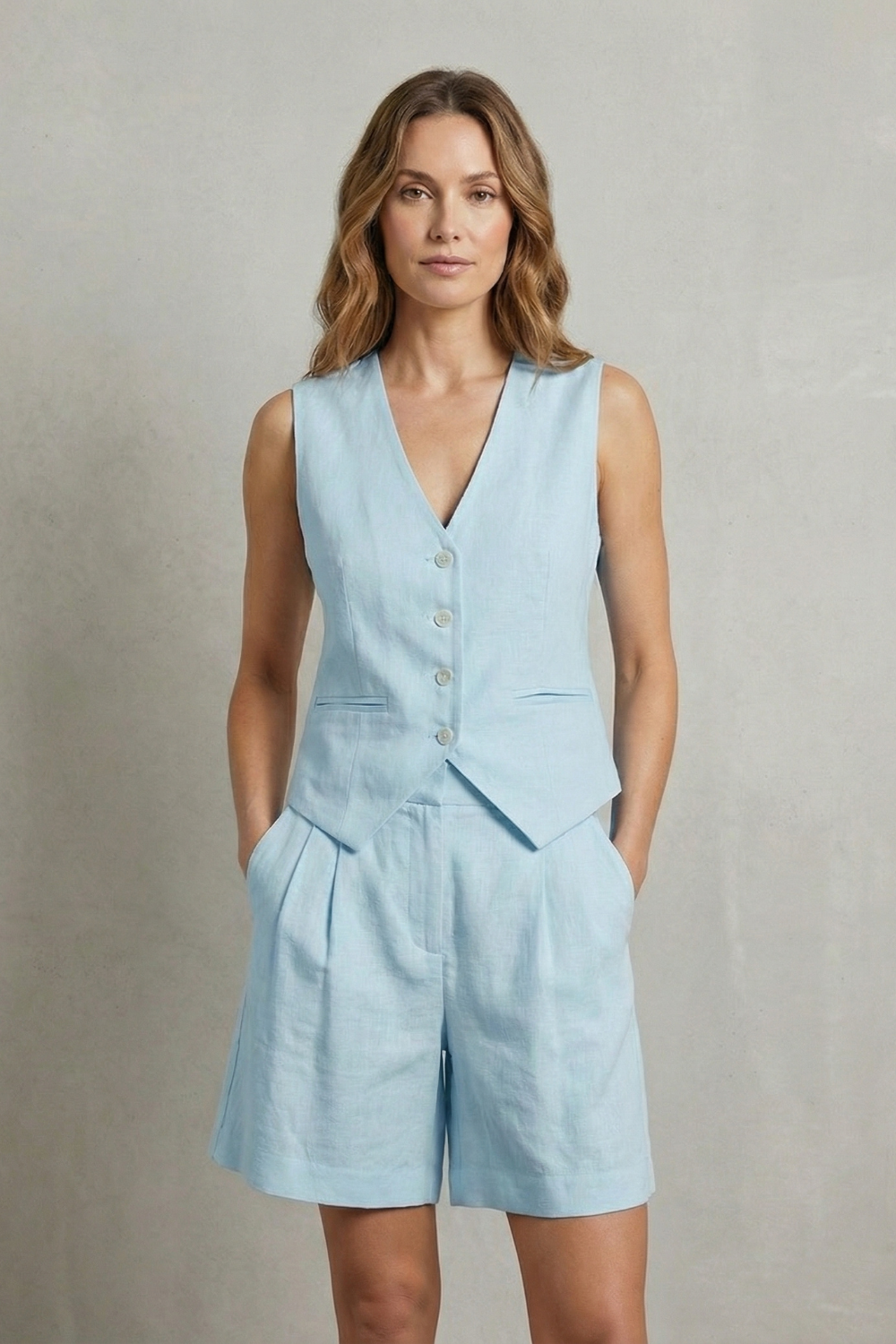 Georgia | Elegant Linen Shorts & Vest Co-ord Set