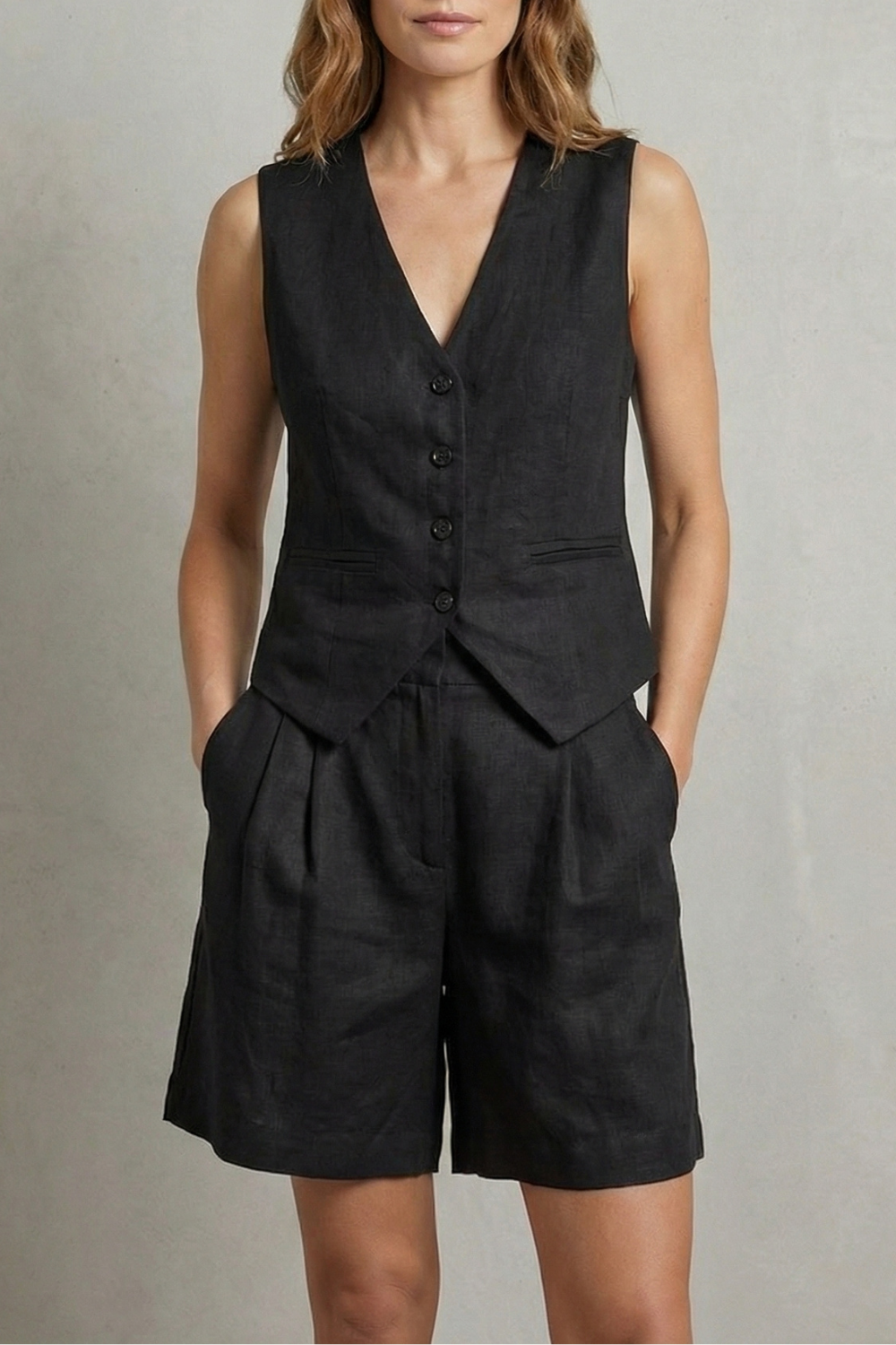 Georgia | Elegant Linen Shorts & Vest Co-ord Set