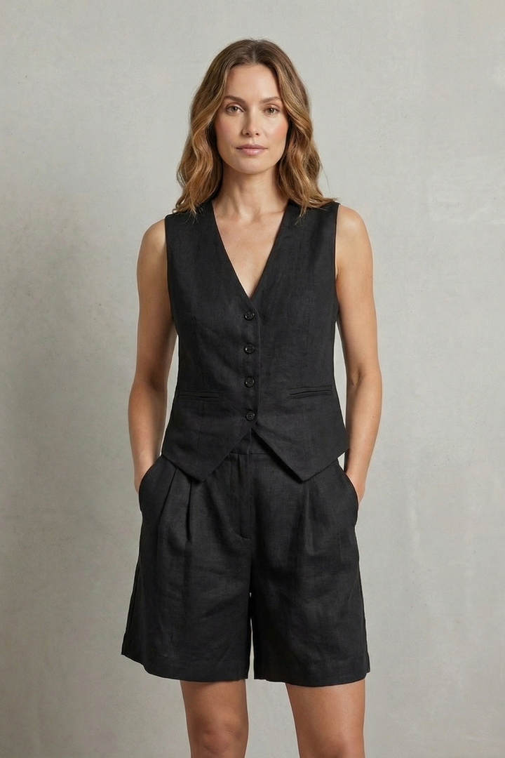 Georgia | Elegant Linen Shorts & Vest Co-ord Set
