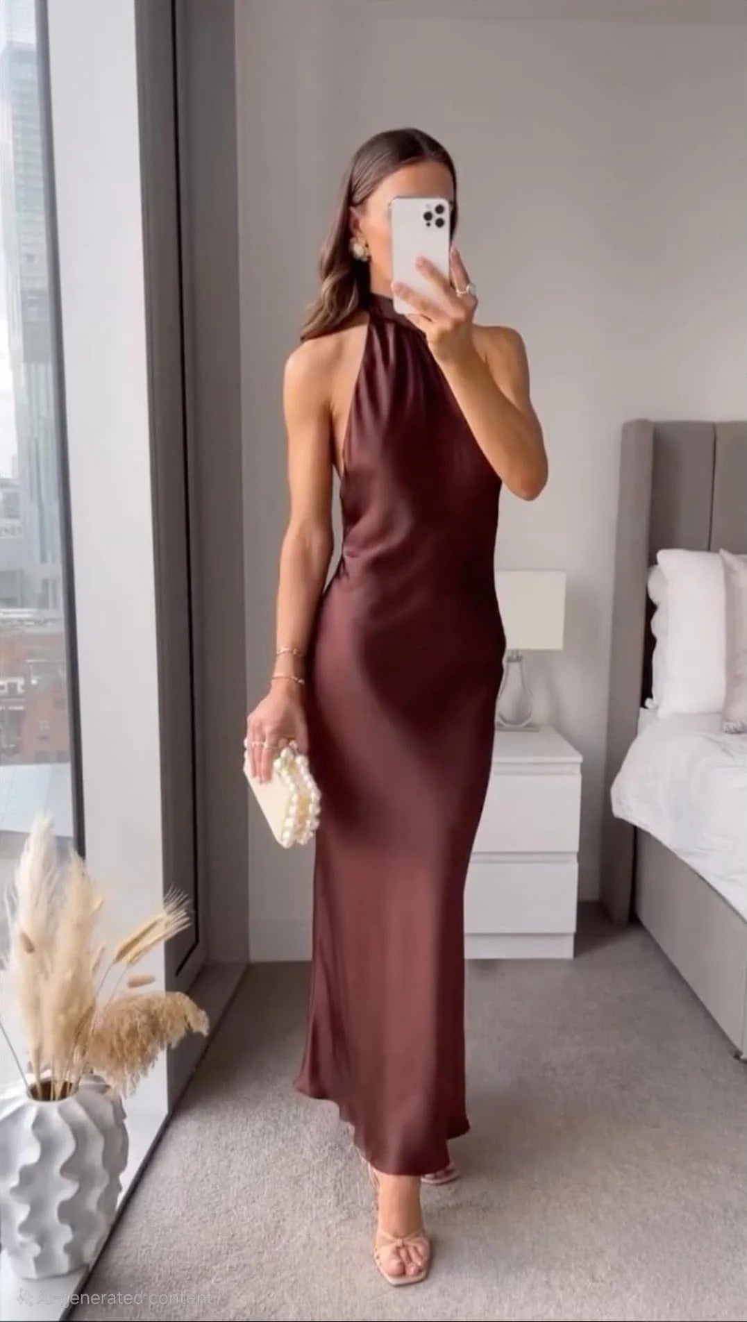Georgia | Relaxed Lustrous Halterneck Cocktail Maxi Dress