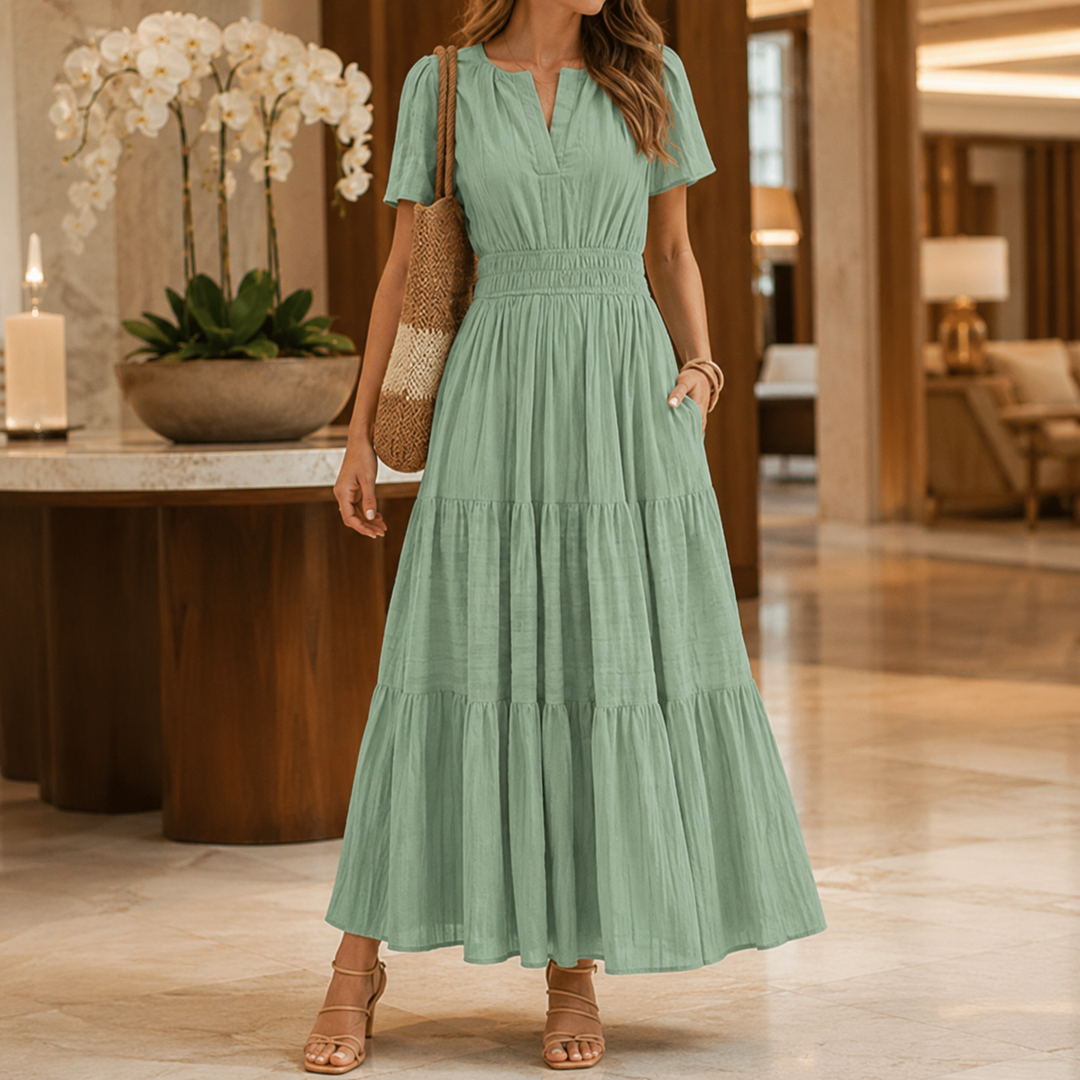 Georgia | Sophisticated Smocked Waist Tiered Maxi Boho Dress
