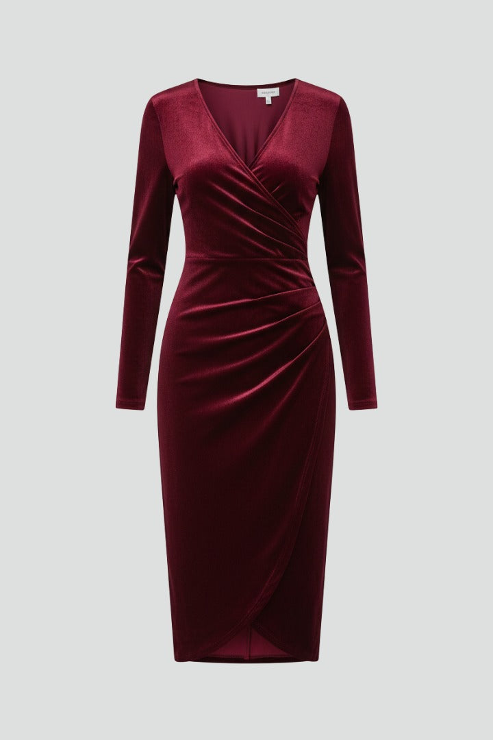 Georgia | Sophisticated Velvet Wrap Midi Cocktail Dress