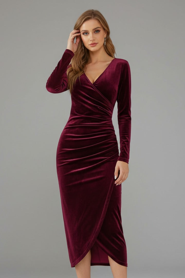 Georgia | Sophisticated Velvet Wrap Midi Cocktail Dress