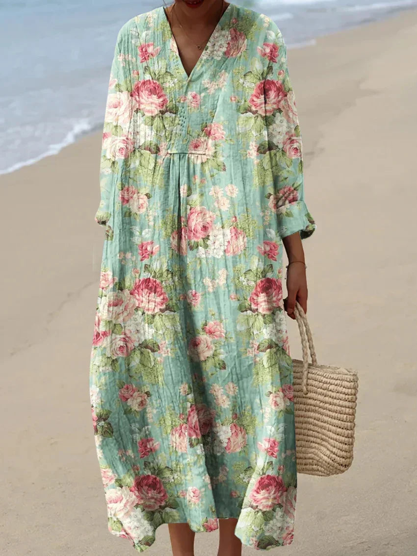 Georgia | Stylish Floral Print V-Neck Midi Dress