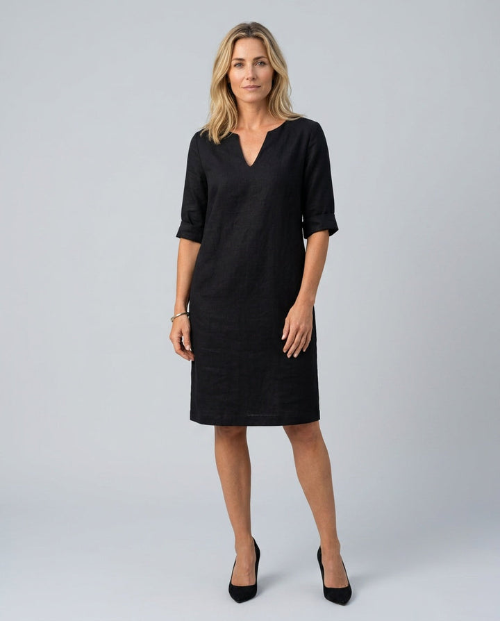 Georgia | V-Neck Knee Length Shift Linen Dress